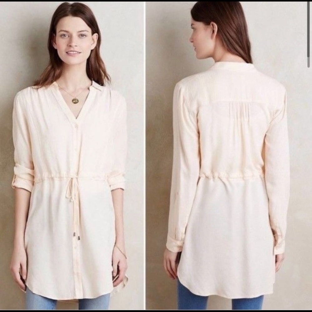 Anthropologie HD in Paris Light Peach Long Shirt